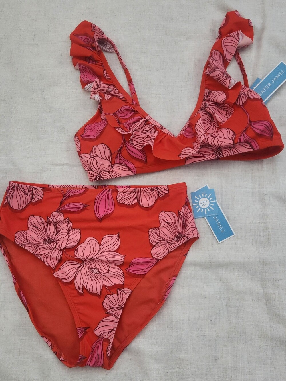 NWT 2 Pc DRAPER JAMES SWIMSUIT, bralette And High Waist Bottoms M/L